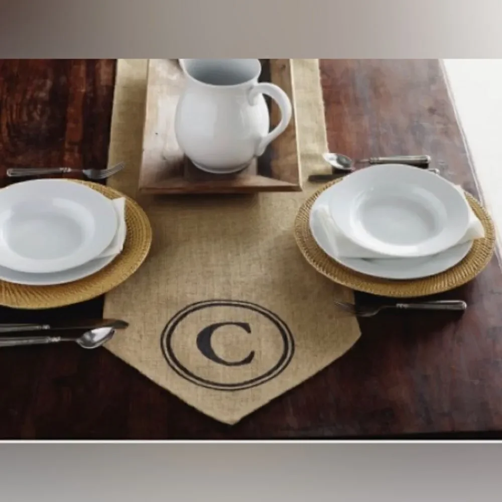 Mudpie burlap table runner monogram “T”